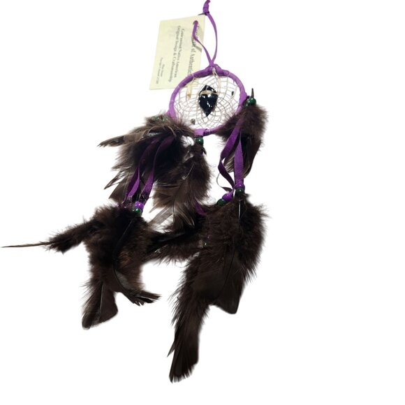 Native American Handmade Purple Dream Catcher With Feathers & Beads spiritual - Picture 1 of 5